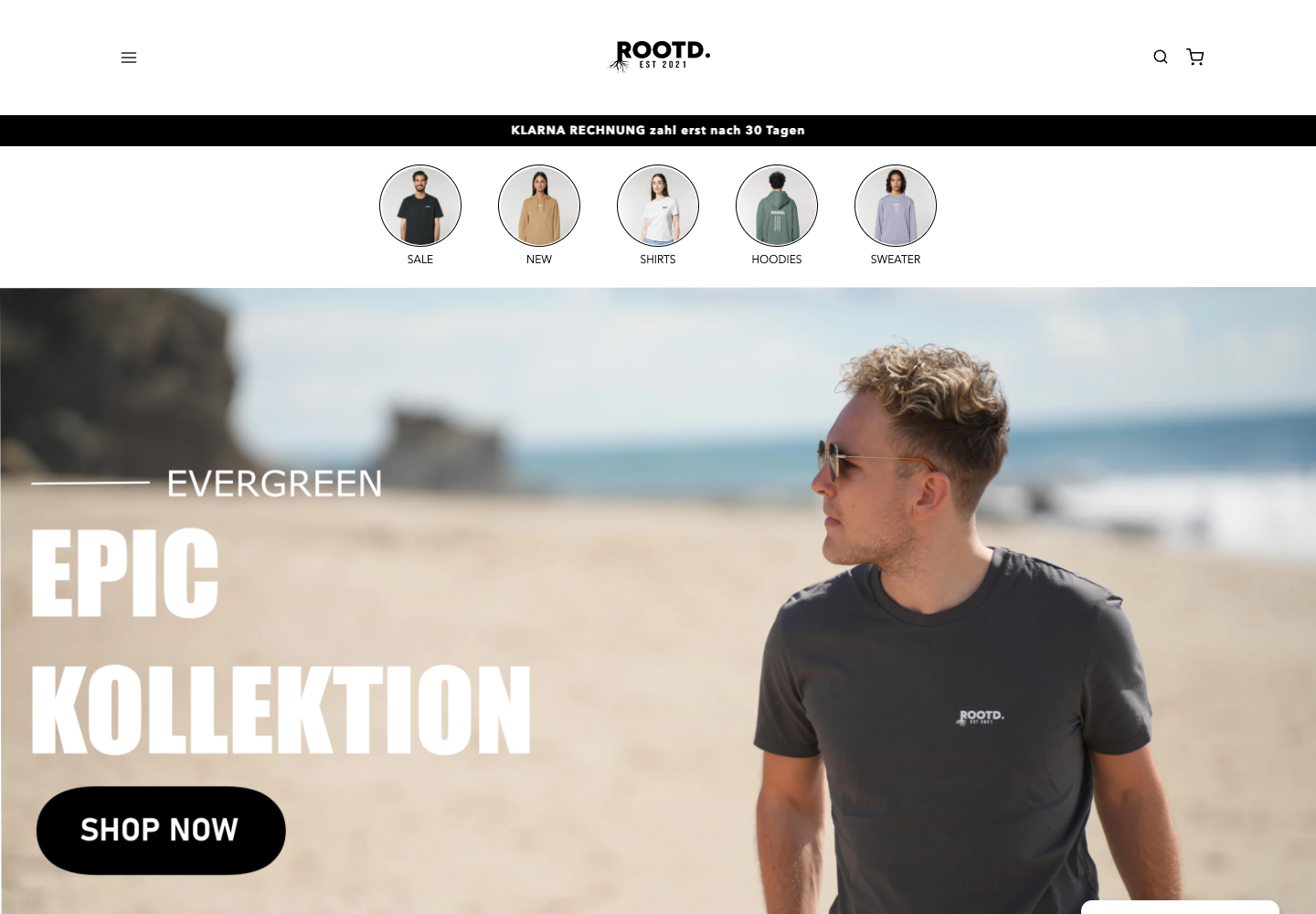 Der Online-Shop von ROOTD. im Browser