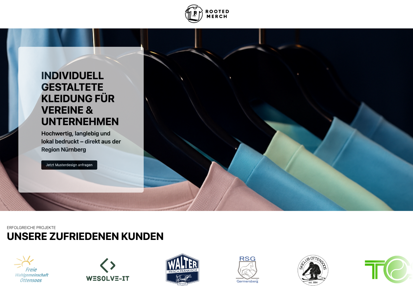 Die Webseite von ROOTED Merch im Browser